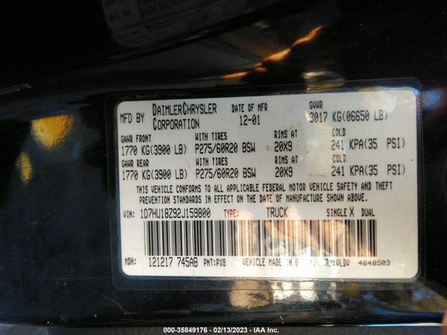 Dodge RAM 1500 2002 1D7HU18Z92J159800 Image 10