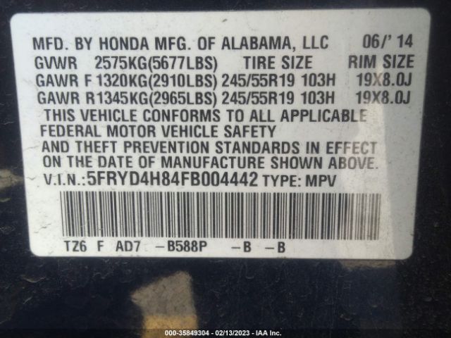 5FRYD4H84FB004442 Acura Mdx Advance/entertainment Pkg