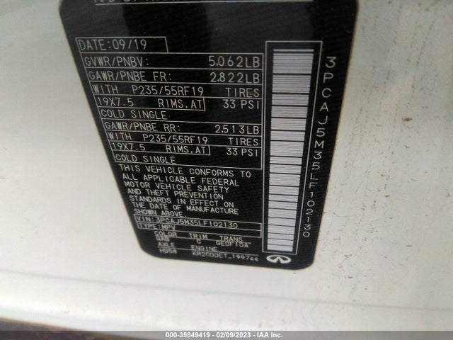 2020 INFINITI QX50 LUXE VIN: 3PCAJ5M35LF102130