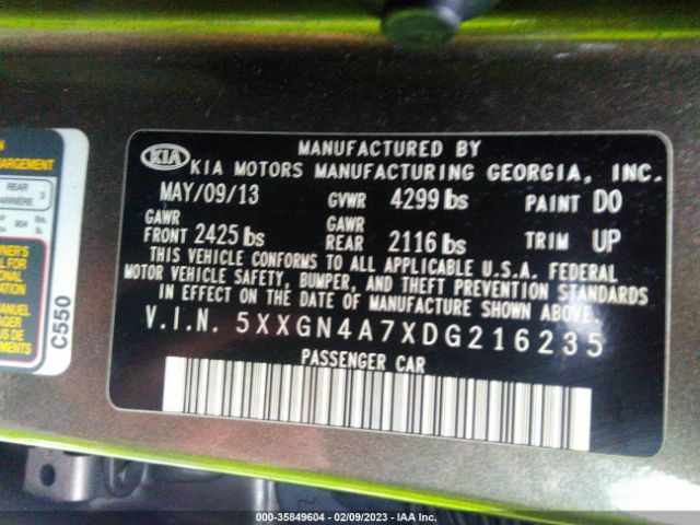5XXGN4A7XDG216235 KIA OPTIMA EX