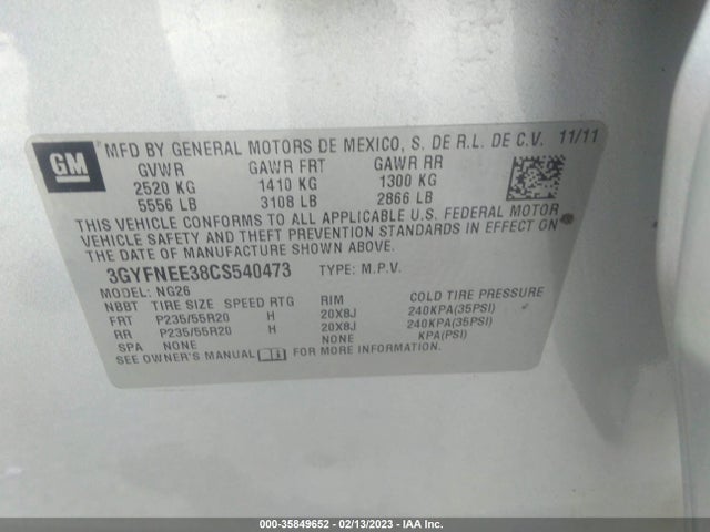 Cadillac Srx Performance Collection 2012 3GYFNEE38CS540473 Image 10