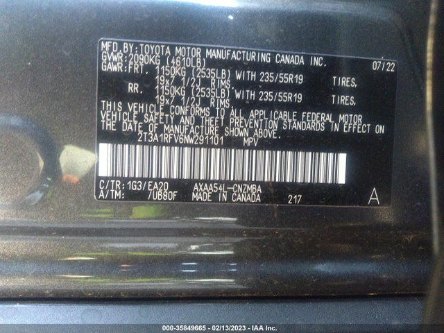 2022 TOYOTA RAV4 XLE PREMIUM VIN: 2T3A1RFV6NW291101