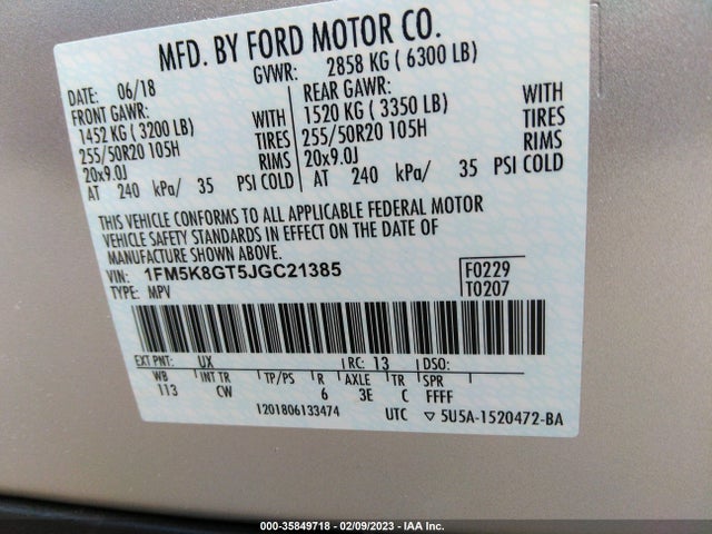 2018 Ford Explorer, VIN: 1FM5K8GT5JGC21385