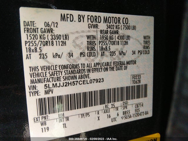 Lincoln Navigator 2012 5LMJJ2H57CEL07923 Image 9