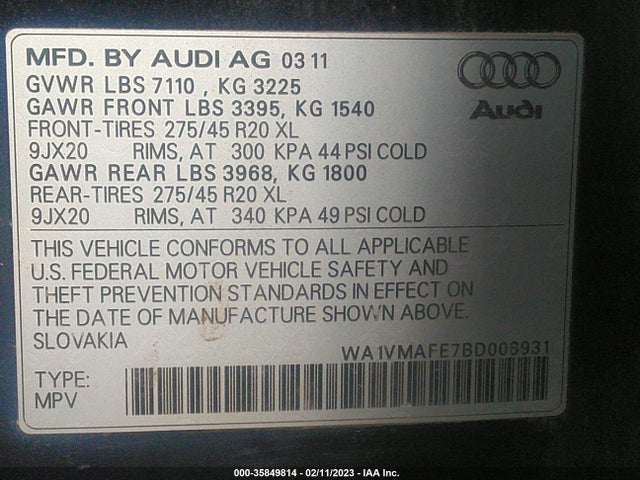 Audi Q7 3.0l Tdi Prestige 2011 WA1VMAFE7BD008931 Image 10