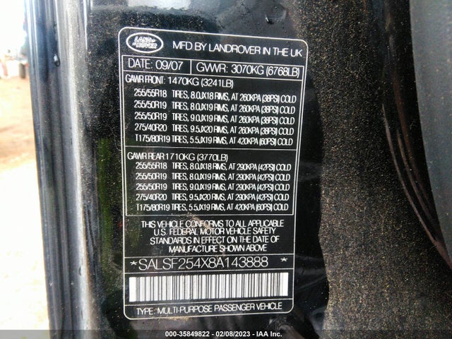 Land Rover RANGE ROVER SPORT 2008 SALSF254X8A143888 Image 10