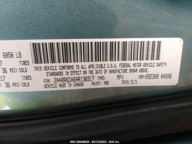 2A4RR6DX6AR136917 Chrysler Town & Country Limited