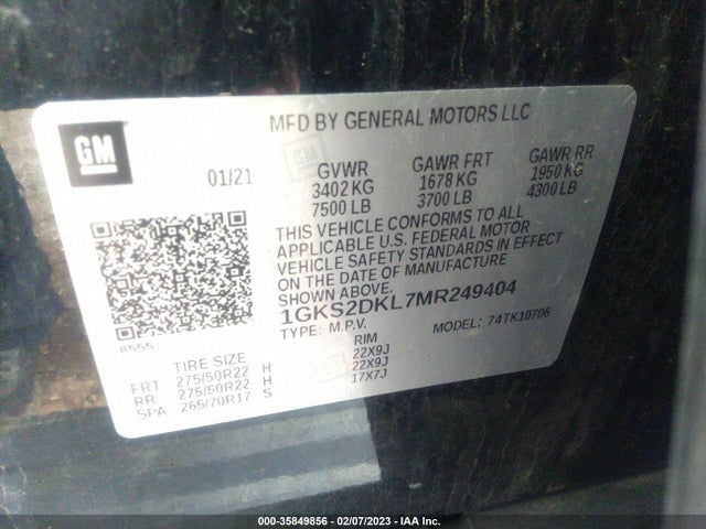 GMC YUKON DENALI 2021 1GKS2DKL7MR249404 Image 10