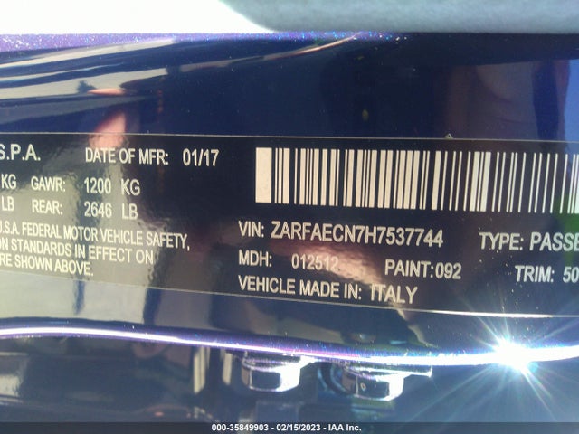 2017 Alfa Romeo Giulia, VIN: ZARFAECN7H7537744