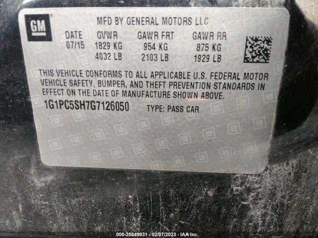 2016 Chevrolet Cruze, VIN: 1G1PC5SH7G7126050