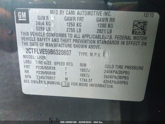 2011 GMC TERRAIN SLT-1 VIN: 2CTFLVE59B6320807