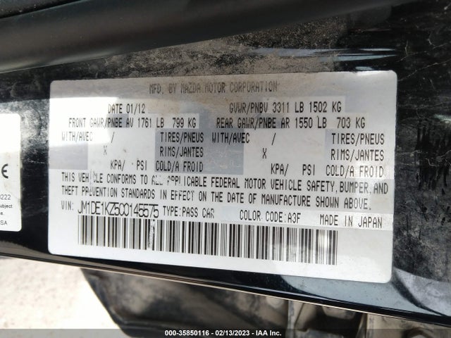 2012 MAZDA MAZDA2 SPORT VIN: JM1DE1KZ5C0145575