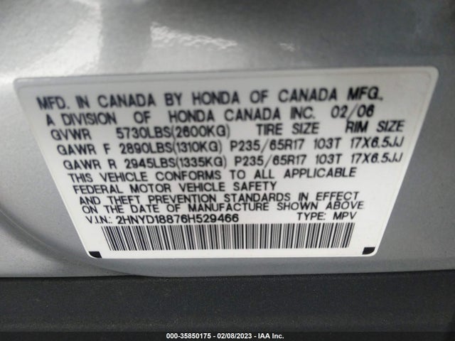 Acura MDX 2006 2HNYD18876H529466 Image 9