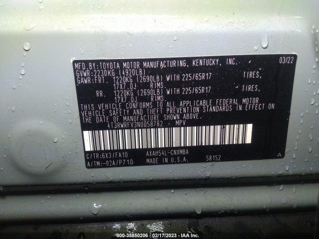2022 Toyota RAV4, VIN: 4T3RWRFV3NU058782