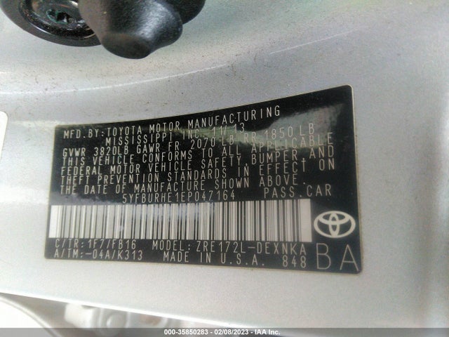 2014 TOYOTA COROLLA L/LE/S/S PLUS/LE PLUS VIN: 5YFBURHE1EP047164