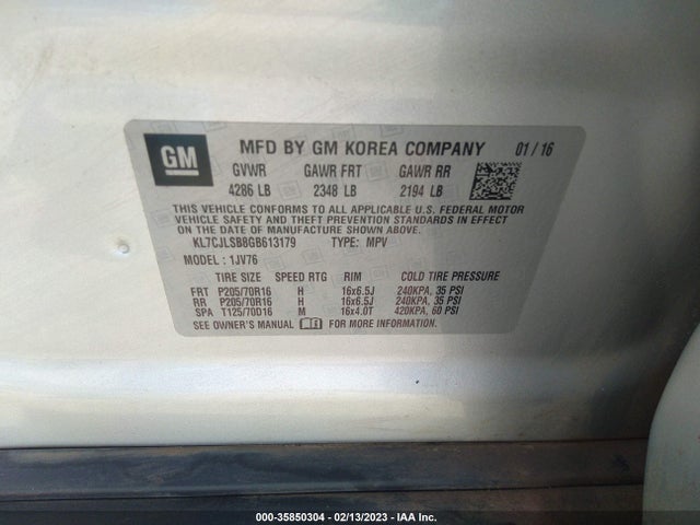 2016 Chevrolet Trax, VIN: KL7CJLSB8GB613179