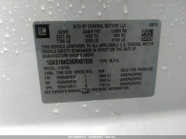 GMC YUKON SLT 2016 1GKS1BKC9GR451558 Image 9