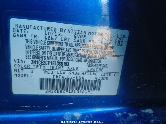 2014 NISSAN VERSA NOTE SV VIN: 3N1CE2CP1EL388193