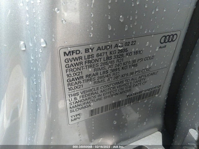 2022 Audi Q8, VIN: WA1BVBF19ND018125