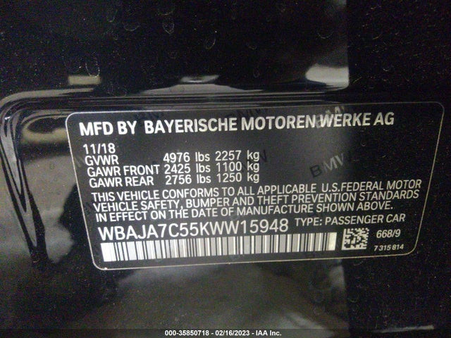BMW 5 Series 530i Xdrive 2019 аукцион фото