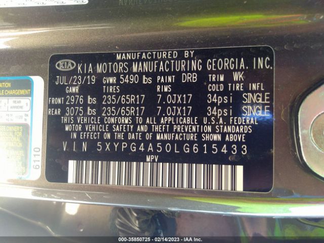 5XYPG4A50LG615433 KIA Sorento Lx V6