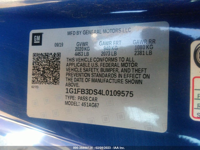 Chevrolet Camaro Rwd  1lt 2020 1G1FB3DS4L0109575 Image 9