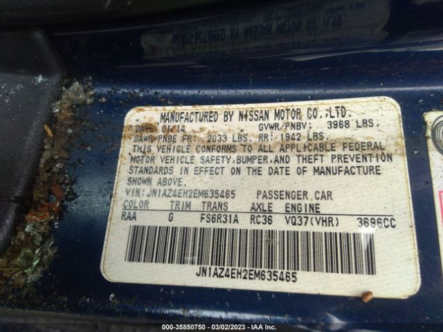 JN1AZ4EH2EM635465 Nissan 370Z