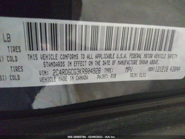 2C4RDGCG3KR804928 Dodge Grand Caravan Sxt
