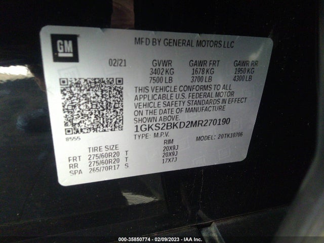 2021 GMC Yukon, VIN: 1GKS2BKD2MR270190