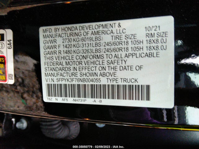 Honda Ridgeline Rtl-e 2022 5FPYK3F76NB004055 Image 11