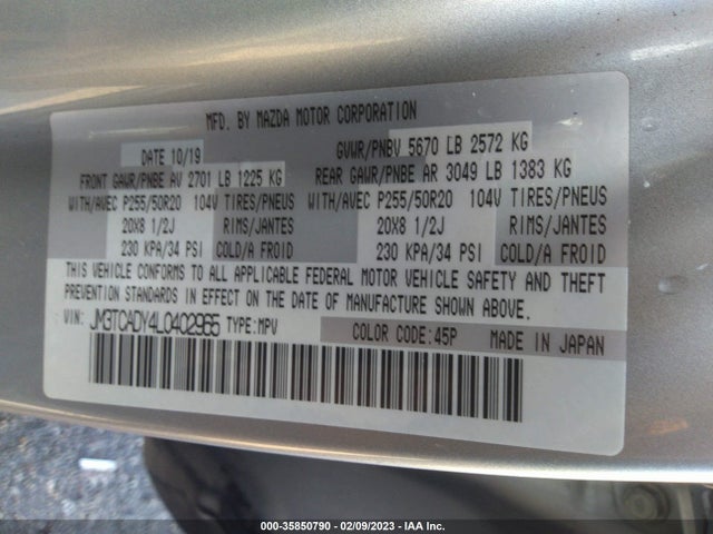 2020 Mazda CX-9, VIN: JM3TCADY4L0402965