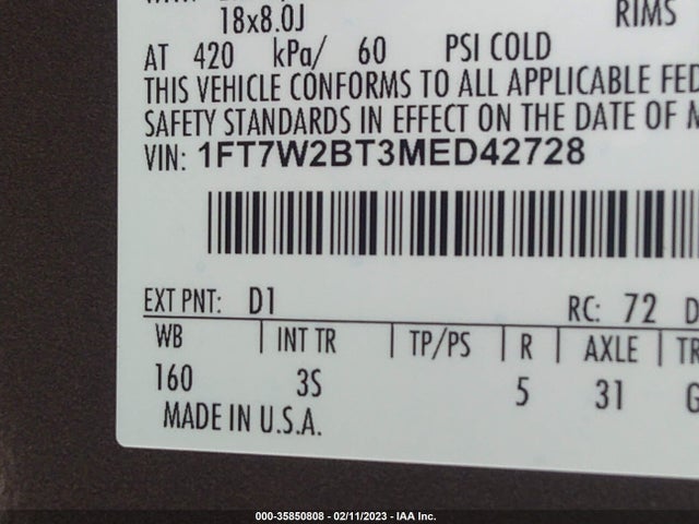 2021 Ford F-250, VIN: 1FT7W2BT3MED42728