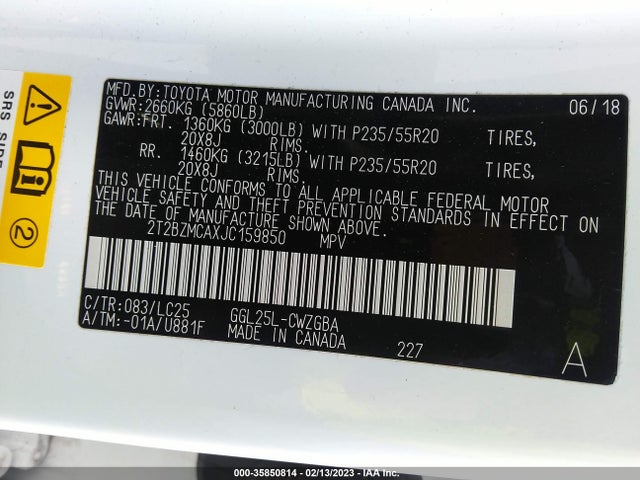 2T2BZMCAXJC159850 Lexus Rx Rx 350