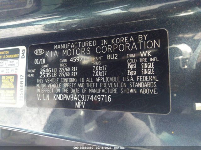 KNDPM3AC9J7449716 KIA Sportage Lx