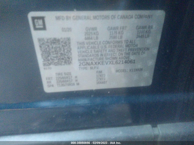 Chevrolet EQUINOX LT 2020 2GNAXKEVXL6214061 Image 9