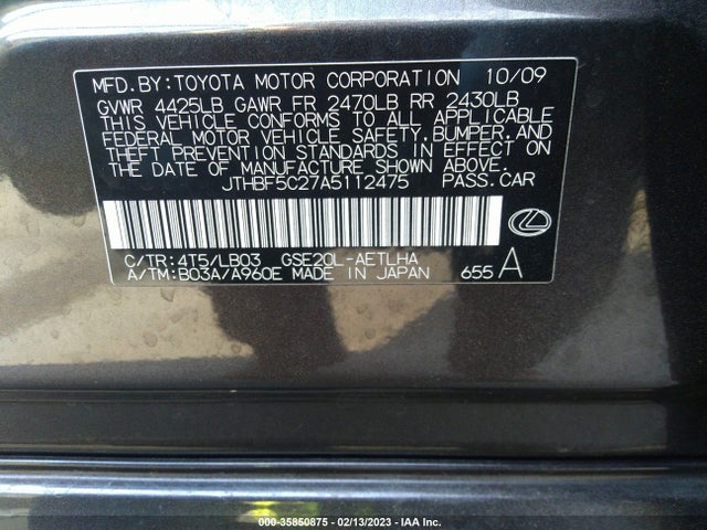 Lexus IS 250 2010 JTHBF5C27A5112475 Image 9