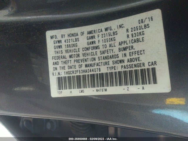 Продажа на аукционе авто 2017 Honda Accord Sedan Sport, vin: 1HGCR2F53HA044079, номер лота: 35850888