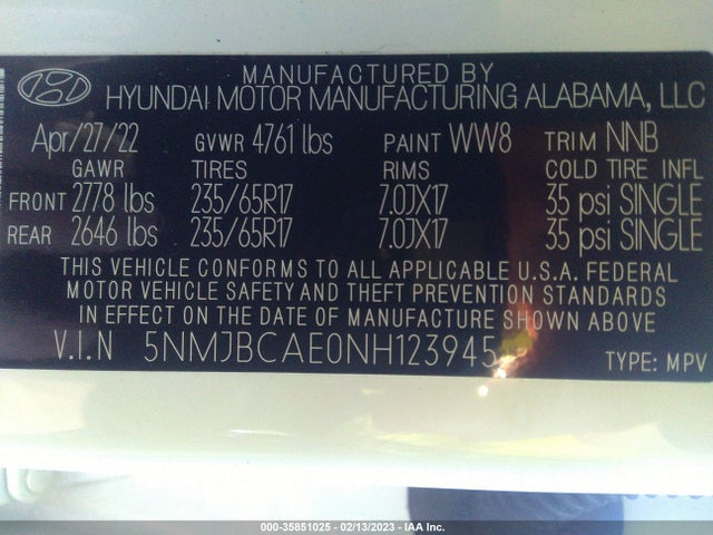 Hyundai TUCSON SEL 2022 5NMJBCAE0NH123945 Image 9