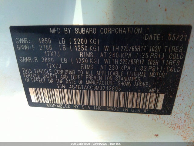 Subaru Outback Premium 2021 4S4BTACC9M3213895 Image 10