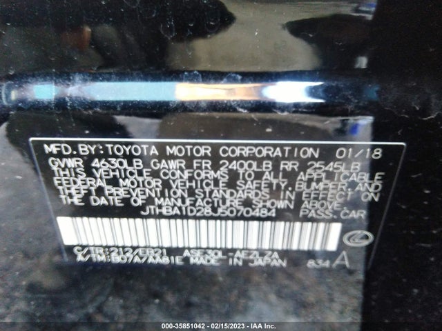 2018 Lexus IS, VIN: JTHBA1D28J5070484