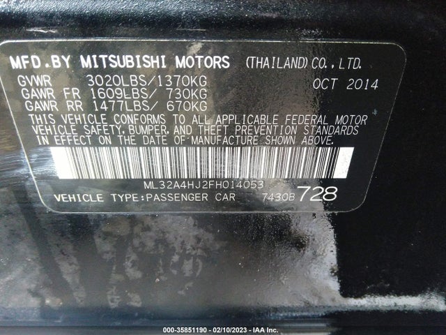 ML32A4HJ2FH014053 Mitsubishi Mirage Es/rf