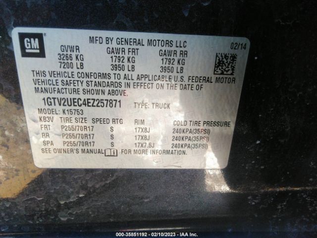 1GTV2UEC4EZ257871 GMC Sierra 1500 Sle
