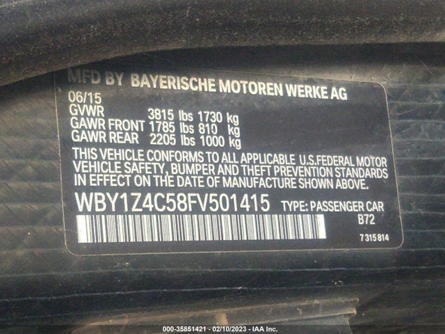 2015 BMW i3, VIN: WBY1Z4C58FV501415