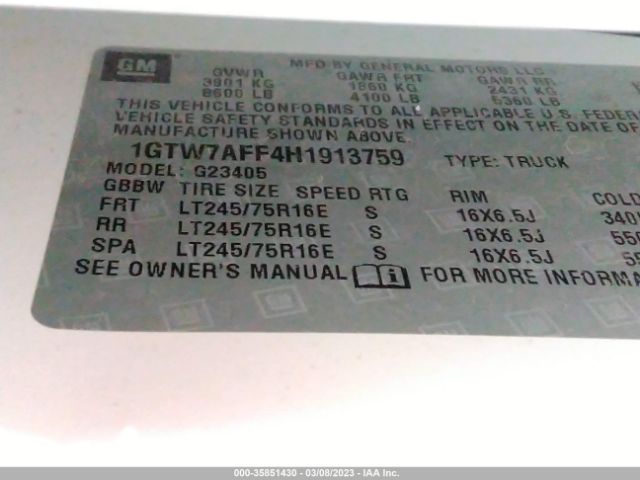 1GTW7AFF4H1913759 GMC SAVANA CARGO VAN