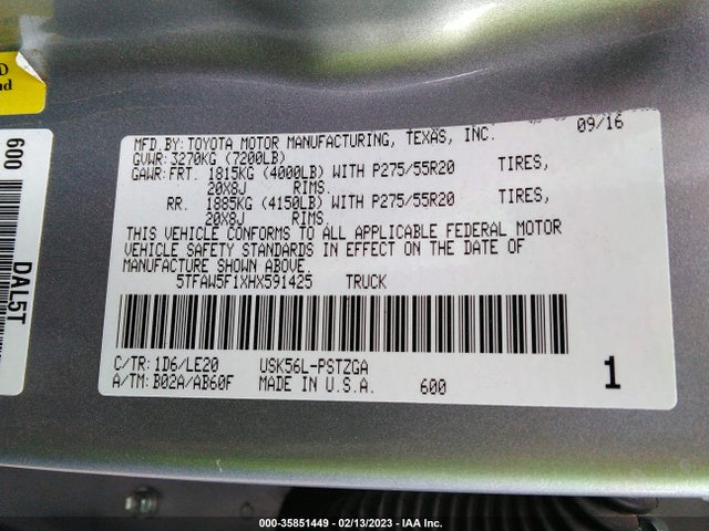 2017 Toyota Tundra, VIN: 5TFAW5F1XHX591425