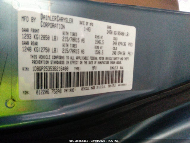 Dodge CARAVAN SE 2003 1D8GP25353B216400 Image 10