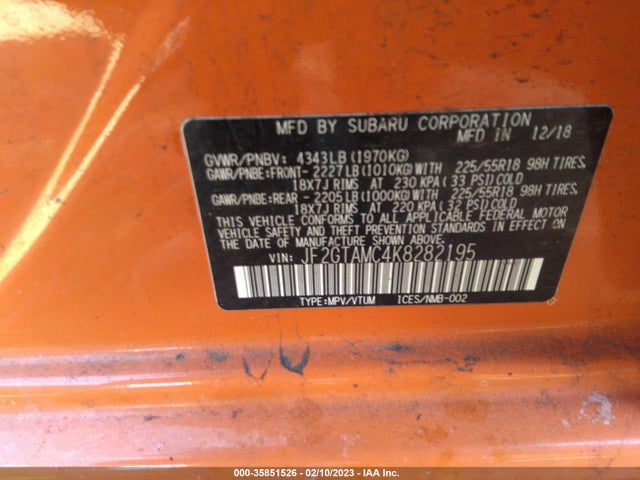 2019 Subaru Crosstrek, VIN: JF2GTAMC4K8282195