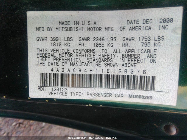4A3AC84H11E120076 Mitsubishi ECLIPSE GT