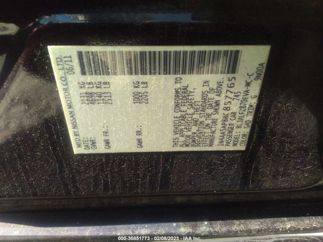 2011 NISSAN MAXIMA 3.5 SV W/PREMIUM PKG VIN: 1N4AA5AP8BC857765