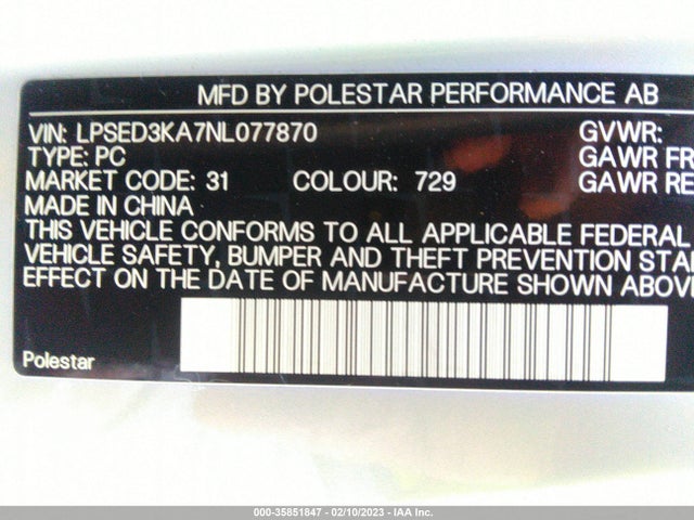 2022 Polestar 2, VIN: LPSED3KA7NL077870